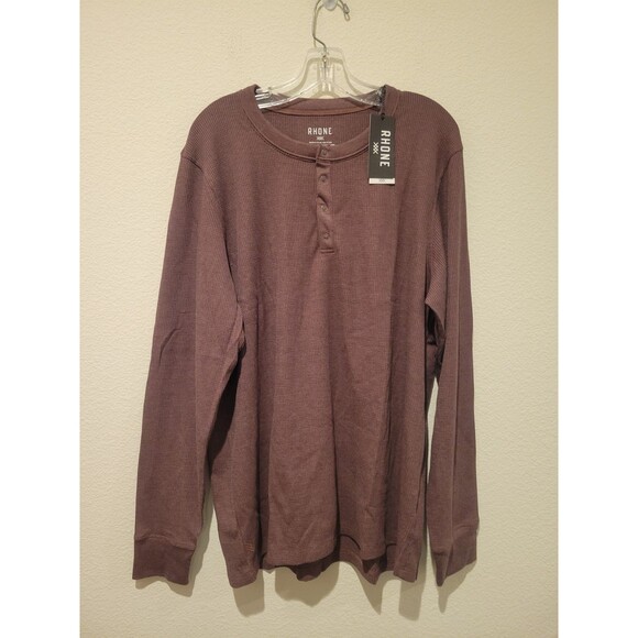 NWT Rhone Waffle Henley Long Sleeve Men's Shirt XLarge Grape Shake Heather Snaps - Picture 3 of 8